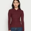 Anna Field RIBBED POLO LONGSLEEVE - Camiseta De Manga Larga - Dark Red, Mujer