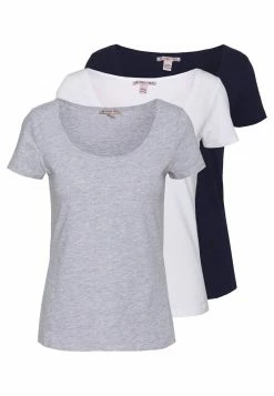 Anna Field 3 PACK - Camiseta Básica - White/navy/light Grey Melange, Mujer