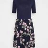 Anna Field BOAT NECK PRINT DRESS WITH SOLID SKIRT - Vestido Ligero - Dark Blue, Mujer