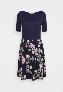 Anna Field BOAT NECK PRINT DRESS WITH SOLID SKIRT - Vestido Ligero - Dark Blue, Mujer