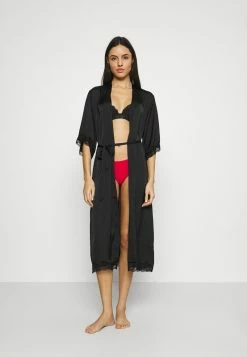 Anna Field ARIANA SATIN KIMONO LONG - Albornoz - Black, Mujer
