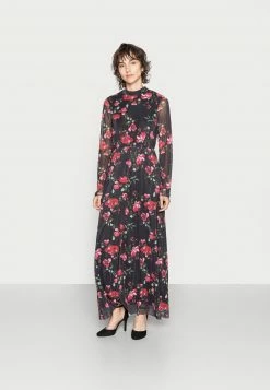 Anna Field MAXI HIGH NECK DRESS - Vestido Largo - Black/orange, Mujer