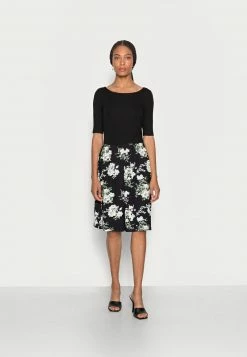 Anna Field BOAT NECK PRINT DRESS WITH SOLID SKIRT - Vestido Ligero - Black, Mujer