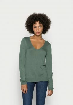 Anna Field OPEN V NECK JUMPER - Jersey De Punto - Green, Mujer