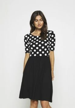 Anna Field BOAT NECK PRINT DRESS WITH SOLID SKIRT - Vestido Ligero - Black/white, Mujer