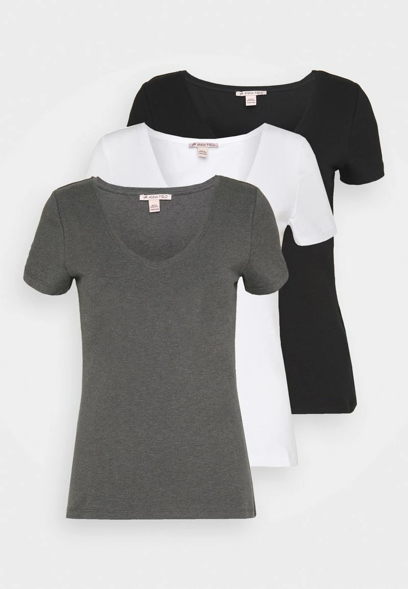 Anna Field 3 PACK - Camiseta Básica - Black, White, Mujer 3 Anna Field 3 PACK - Camiseta Básica - Black, White, Mujer