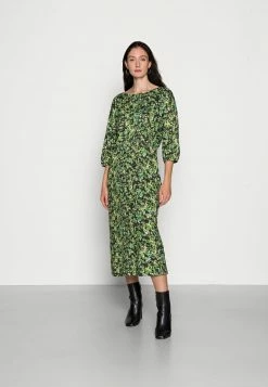 Anna Field Quarter Sleeves Elevated Casual Midi Dress - Vestido Informal - Black/green, Mujer