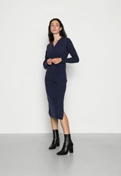 Anna Field WRAP OVER MIDI DRESS - Vestido De Punto - Dark Blue, Mujer